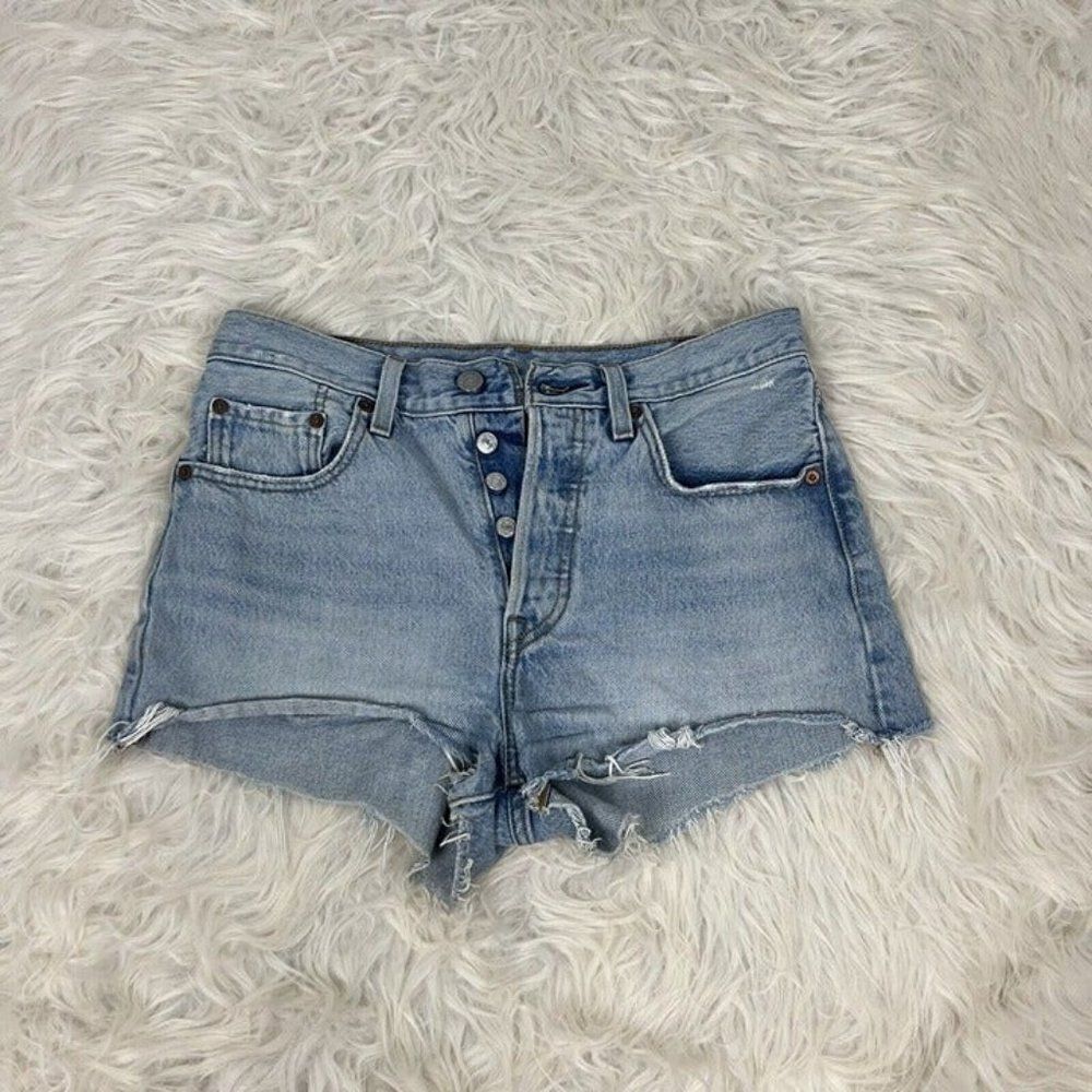 Levi's Premium 501 Jean Shorts Women's Button Fly Distressed Cut-Off Denim Sz 27